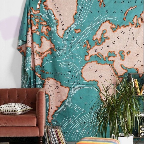 Urban Outfitters Wall Decor Uo World Map Ocean Currents Tapestry
